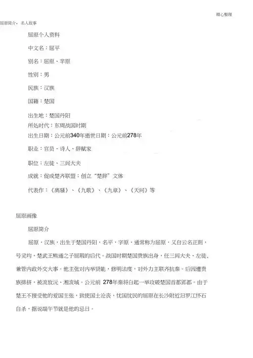 屈原简介,名人故事