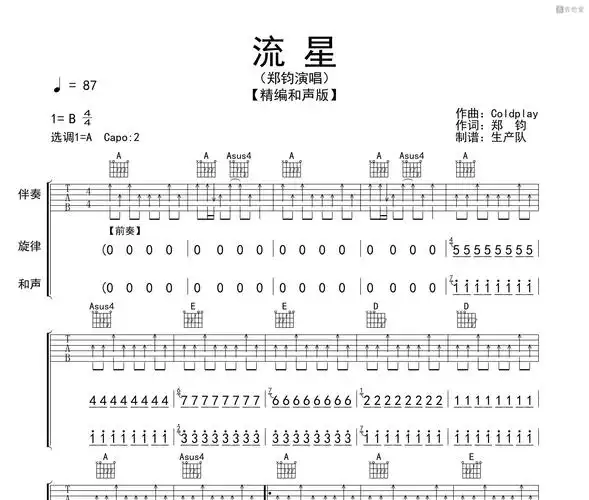 流星吉他谱 郑钧 a调演奏版吉他六线谱 - 吉他堂
