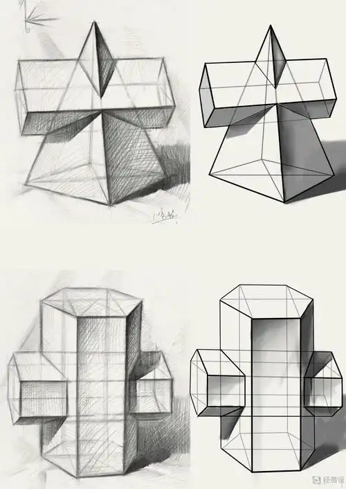 组合几何体—素描速写美术绘画入门练习 举报