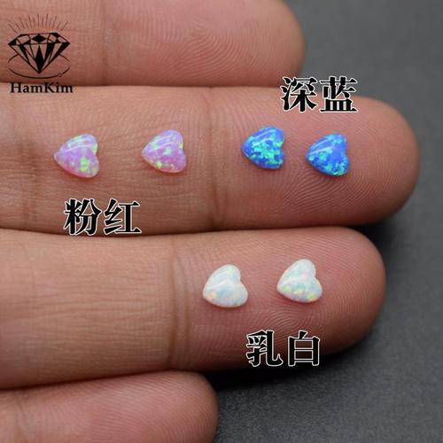 深蓝色心形欧泊石平底宝石弧面粉红opal澳宝diy耳钉戒面镶嵌配石
