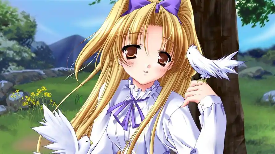 女孩与鸟可爱的动漫人物壁纸