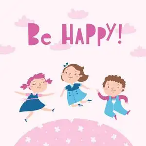 快乐的孩子跳.很高兴照片