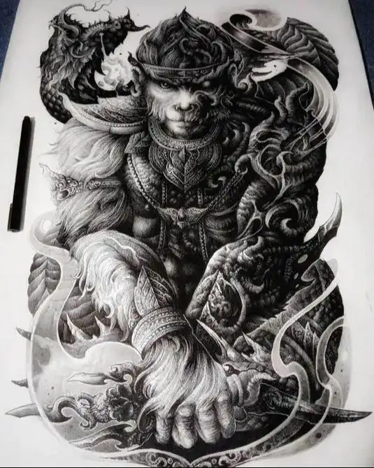 齐天大圣 斗战胜佛 悟空.#纹身手稿 #tattoo 素材搜 - 抖音