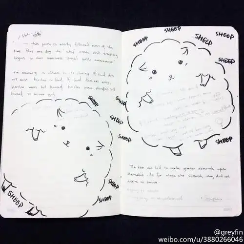 手帐,原创,插画萌萌的小羊.简单的刻画.