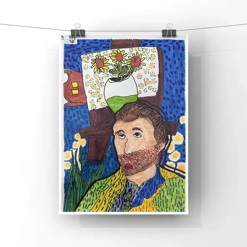 儿童创意美术96《梵高的自画像》对梵高作品的鉴赏与临摹#画画 - 抖