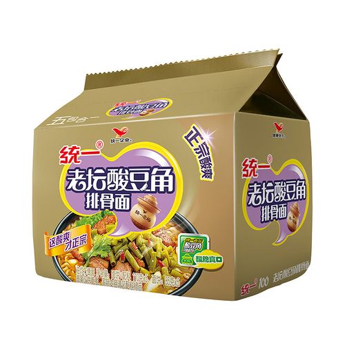 统一100方便面泡面老坛酸豆角排骨面110g5袋泡面五合一夜宵代餐 93424