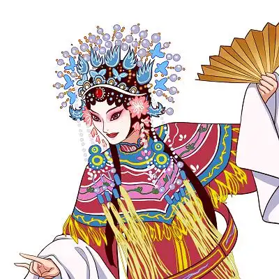 卡通中国风京剧戏曲花旦人物美女唱戏插画中国文化国粹国潮风戏剧京剧