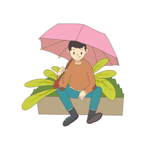 寒露主题打雨伞的男生插画