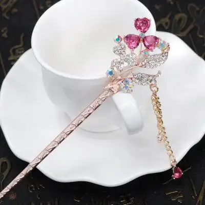 韩国流行饰品水晶发簪子珍珠步摇古典古风流苏发饰儿童舞蹈头饰淘宝网