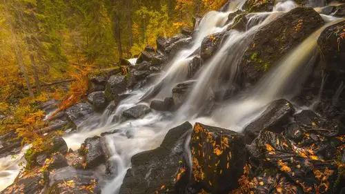壁纸 芬兰,北萨沃尼亚,马宁卡,瀑布,石,林 3840x2160 uhd 4k 高清壁纸