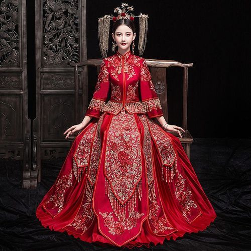 秀禾服2021新款结婚显瘦婚纱中式新娘服秀禾嫁衣凤冠霞帔敬酒服女