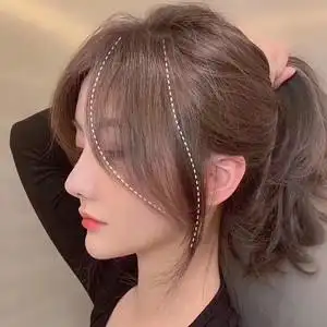 网红真发侧颜刘海手织中分八字刘海真发刘海假发法式显瘦脸发型