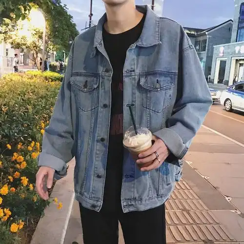 港仔文艺男 韩版百搭外套男士复古水洗休闲上衣宽松牛仔