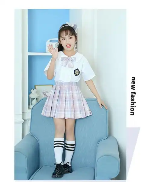 国庆新品女童jk制服裙套装学院风衬衫夏季儿童短袖小学生校服百褶裙