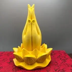 黄杨木莲花观音佛手双手合十禅意摆件家居客厅茶桌创意红木工艺品