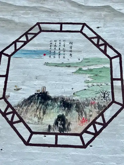 美丽乡村振兴墙绘三江八景图