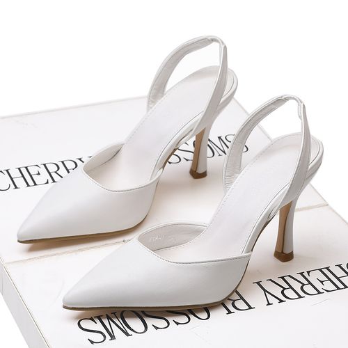 一代佳人包头凉鞋女细跟2020夏季新款水钻高跟鞋百搭尖头女鞋白色