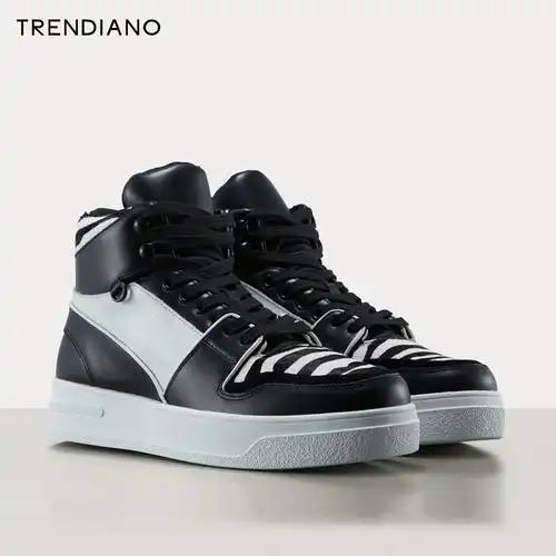 trendiano官方潮牌冬季男鞋时尚牛皮革拼接系带运动鞋高帮鞋