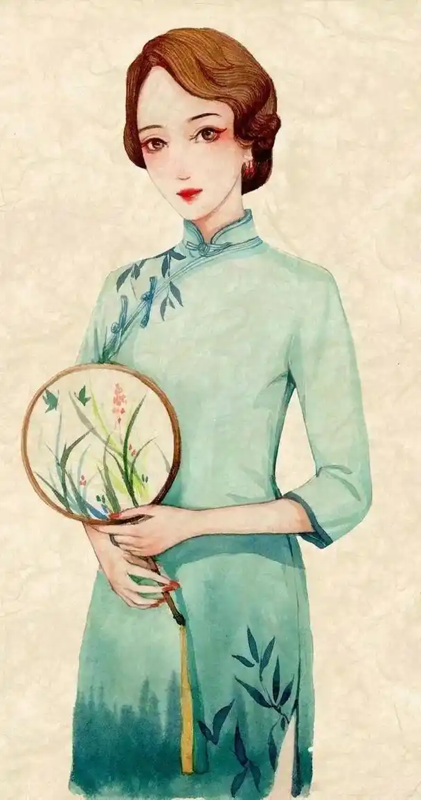 唯美的民国旗袍手绘图,超有气质的女子插画,保存当壁纸用