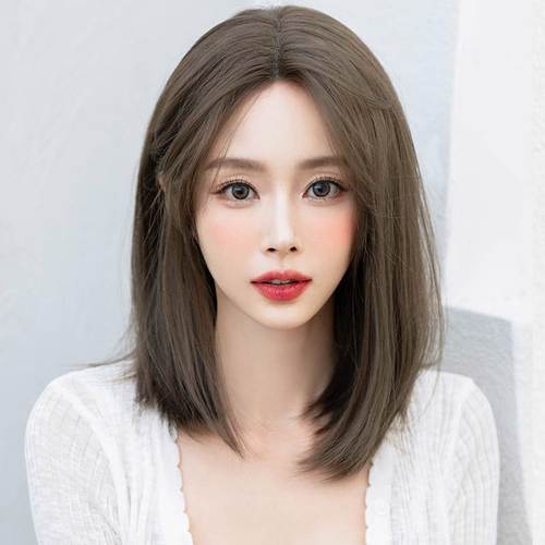 假发女长发假头发自然蕾丝手织八字刘海中分直发锁骨短发全头整顶