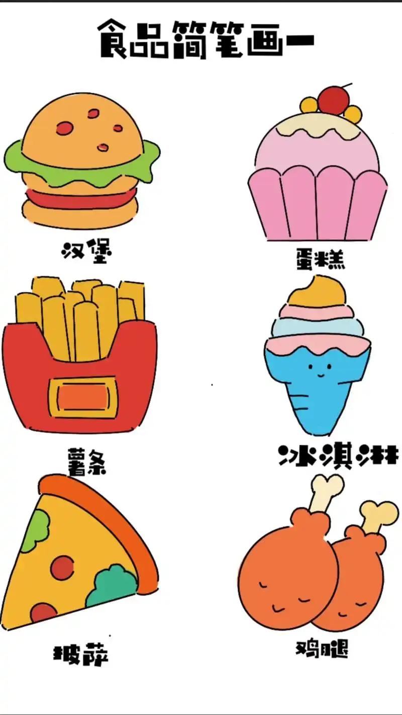 食物简笔画一.#创作灵感 #简笔画 #美食简笔画 #一起学画 - 抖音