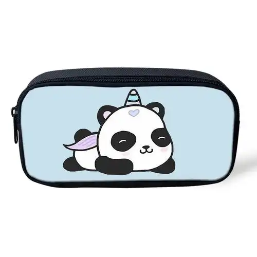 多彩条纹熊猫单角新款铅笔袋定制创意收纳笔袋文具盒卡通周边笔盒