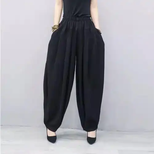 九分束脚休闲长裤棉麻灯笼裤子女夏民族风宽松显瘦哈伦萝卜裤新款