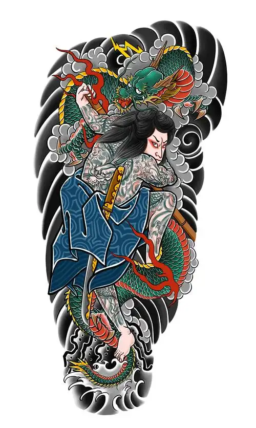 日式花腿纹身手稿|插画|艺术插画|燃烧的小铅笔 - 原创作品 - 站酷