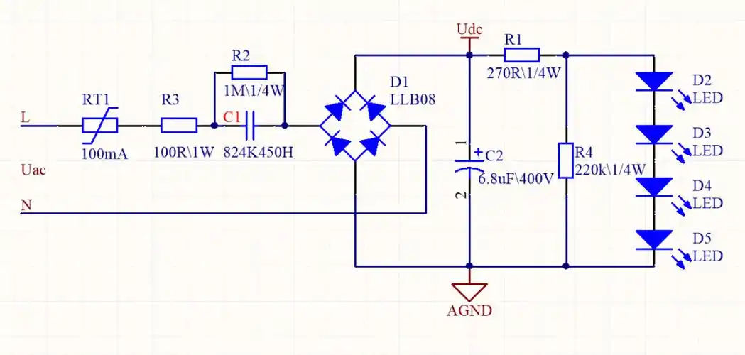 led照明灯阻容降压驱动电路原理图