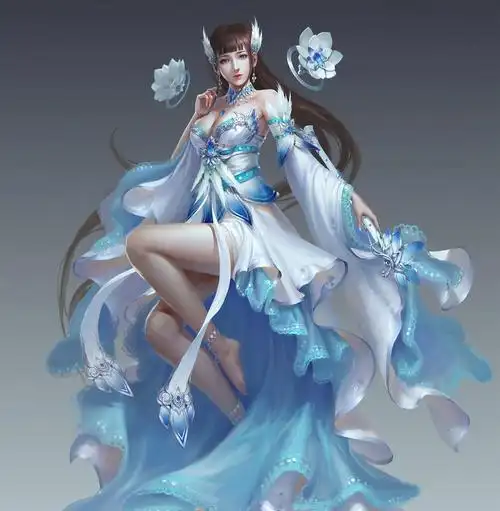 1k手机插画中国风古装3d古风美女蓝莲花超高清壁纸 - 国产动漫 - h128