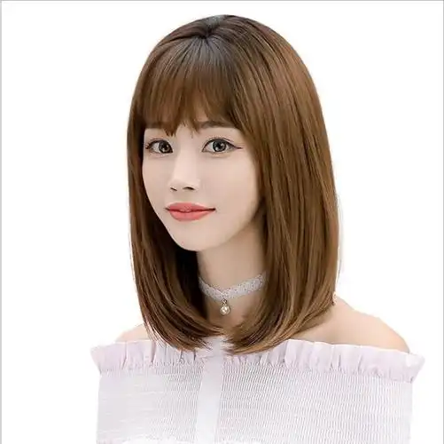 韩版甜美假发女空气齐刘海梨花头假发网红齐肩bobo头短直发假发套