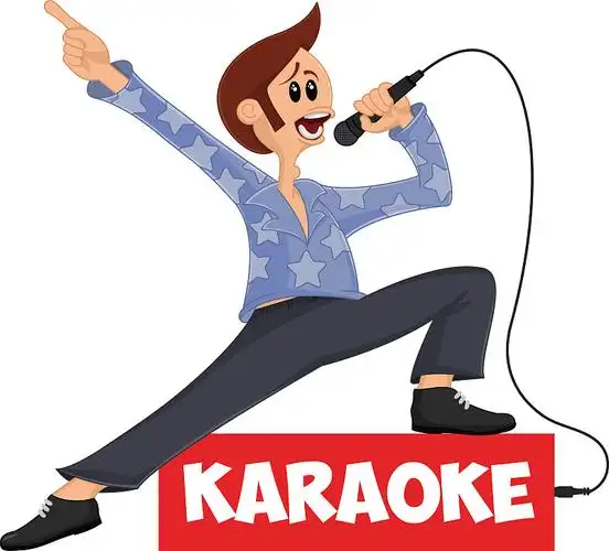 滑稽的卡通人物对着麦克风唱歌图片下载
