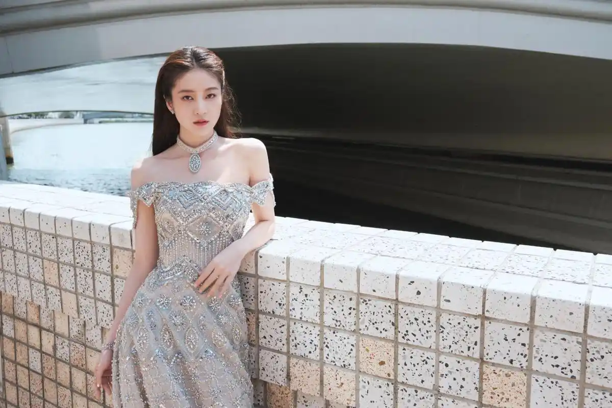 张雪迎,宫廷风闪钻礼服裙