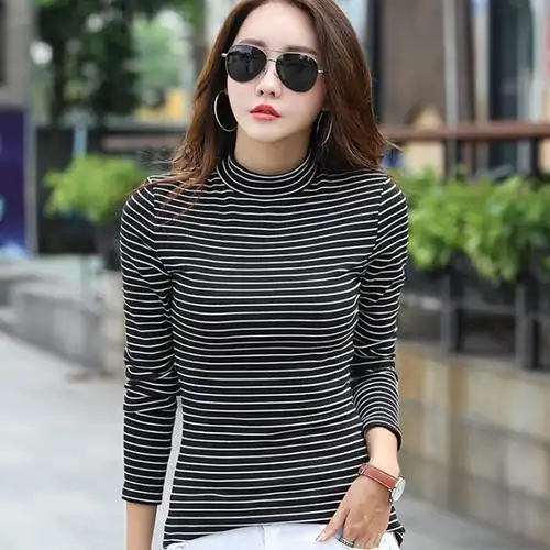 t桖女长袖高领_女士全棉女土体恤打底衫杉丅恤女长袖打低衫高领纯棉打