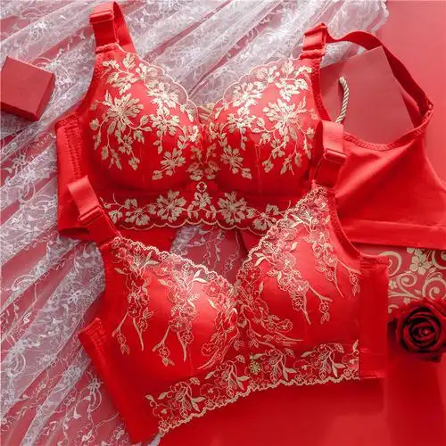 红色内衣结婚新娘本命年套装女小胸聚拢收副乳调整型无钢圈文胸罩
