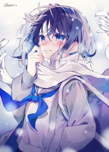 二次元少女蓝发蓝瞳哭颜蓝色系唯美画师p站id78997174