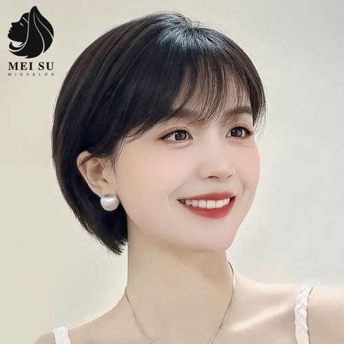 假发女短发减龄新款时尚波波头全头套自然空气刘海仿真人发假发套