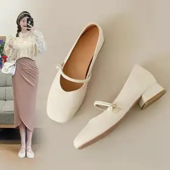 登歧法式玛丽珍女鞋2024新款旗袍单鞋秋季平跟粗跟伴娘配裙子小皮鞋夏