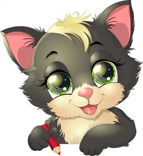 拿着笔的矢量猫咪