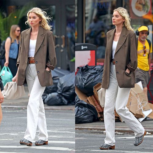 欧美明星街拍同款简约复古风咖啡色单排扣宽松显瘦百搭西服外套女