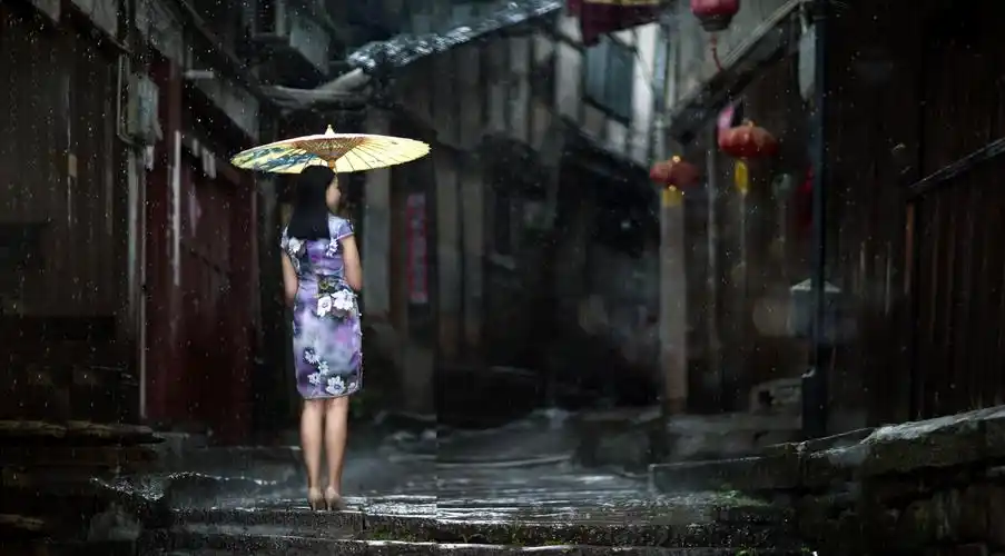 古巷秋雨又斜阳