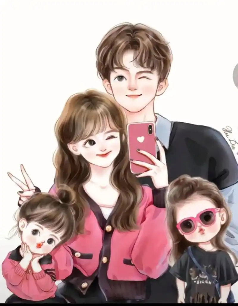 2014到2023在一起9年了有两个女儿.#全家福卡通头像# - 抖音