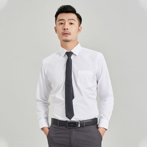 长袖衬衫男士修身青年商务职业衬衣面试正装口袋棉衬衫翻领春款
