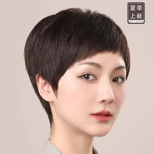 假发女全头套真发全真人发女士中老年短发发型自然妈妈款刘海造型