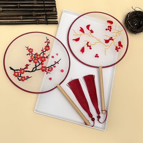 古风扇子流苏半透古装双面刺绣团扇女式汉服扇子