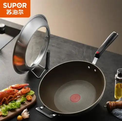 苏泊尔supor火红点钛耐磨无油烟不粘炒锅32cm明火电磁炉通用煎锅炒菜