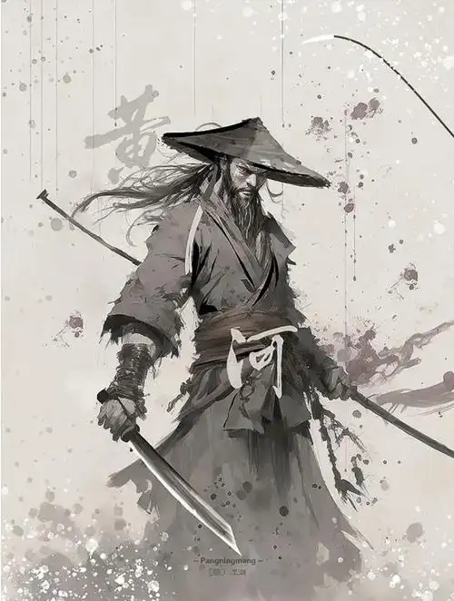 画师胖宁忙烟雨江湖水墨风武侠插画欣赏