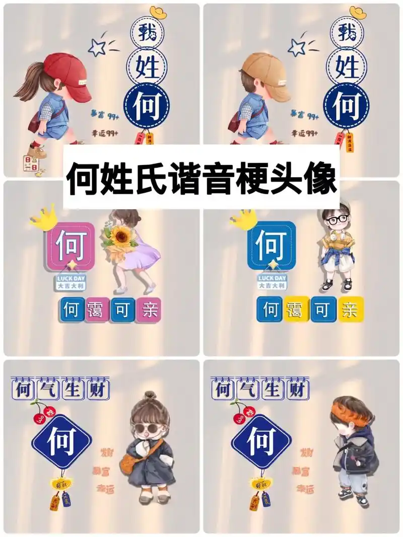 何姓头像,何姓谐音网名 #百家姓 #姓氏谐音梗 #图文来了  - 抖音