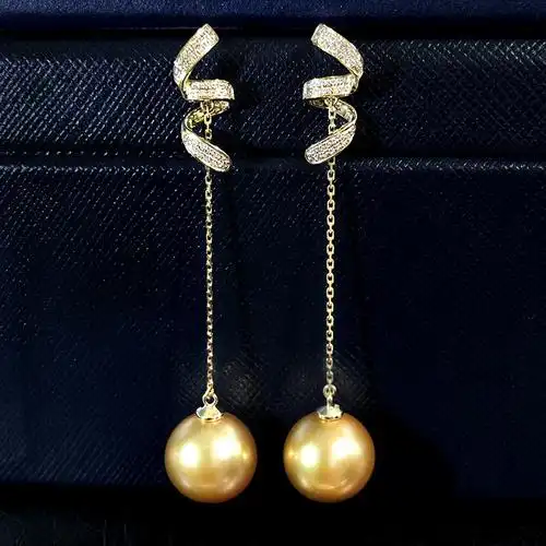 18k金色个性耳坠耳环珍珠海水天然金进口长款耳饰