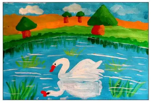 天鹅湖/少儿绘画作品/儿童画/网络美术馆_中国少儿美术教育网